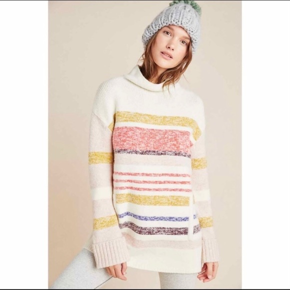 Anthropologie elana mock neck wool blend striped sweater - Picture 1 of 6
